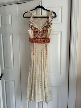 Maeve Cream Maxi Dress with Colorful Embroidered Bodice